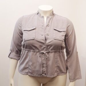 Torrid Plus 1X Long Sleeve Button Up Rayon Twill Cinch Waist Jacket w/ Roll Cuff